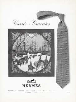 Hermès (Carrés, Cravates) 1968 Carré Marine et Cavalerie