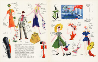 Une Femme Sous Chaque Ciel, 1939 - Régis Manset, Hermès (Bags, Handbag, Swimwear), Schiaparelli, O'Rossen, Piguet, Alix, Lelong, 4 pages