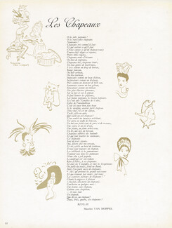 Les Chapeaux, 1945 - Maurice Van Moppès Women's hats, Poem and drawings