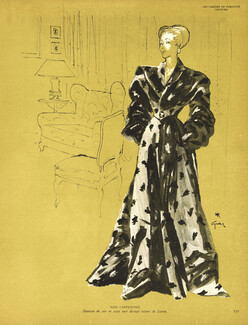Mad Carpentier 1945 René Gruau, Fashion Illustration, Evening Velvet Coat