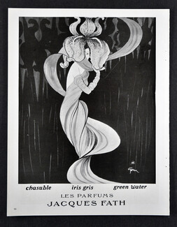 Jacques Fath (Perfumes) 1949 Iris Gris, Chasuble, Green Water, René Gruau
