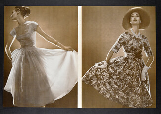 Lucile Manguin, Jacques Fath 1957 Summer Dresses, Bianchini Férier, Photo Pottier