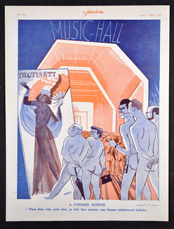 A l'Époque Nudiste, 1932 - Bernard Becan Music Hall, Dressed Chorus Girl, Nudists
