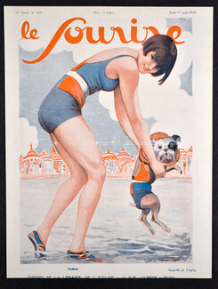 Pudeur, 1929 - Vald'es Bathing Beauty, French Bulldog, Swimsuit