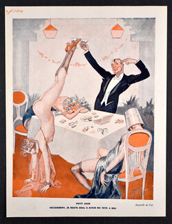 Petit Jour, 1930 - Val circa After Party Toasting Handstand, Nude, Roaring Twenties