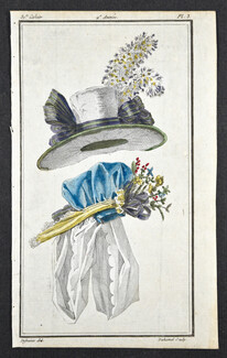 Magasin des Modes Nouvelles 1787 cahier n°31, plate n°3, Defraine, Hats