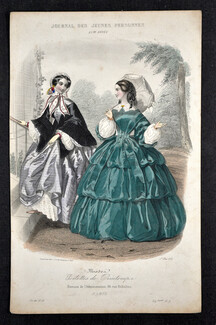 Journal des Jeunes Personnes 1857 hand colored fashion plate