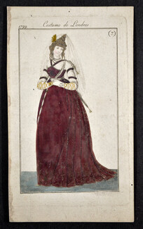 Gravure de mode "Costume de Londres" 1799 n°7 hand colored fashion plate