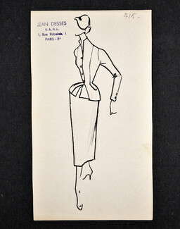 Jean Dessès - Original fashion drawing n°715 on cardboard