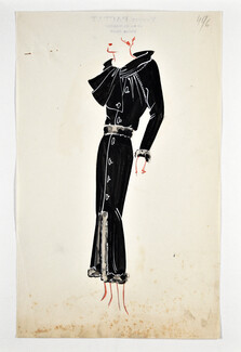 Yvette Pactat (Couture) Original fashion drawing, 29 avenue de Wagram
