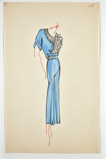 Yvette Pactat (Couture) Evening Dress, Original fashion drawing