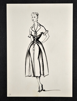Molyneux 1949 Original fashion drawing n°68