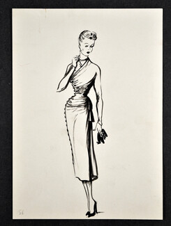 Molyneux 1949 Original fashion drawing n°56