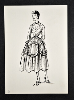 Molyneux 1949 Original fashion drawing n°46