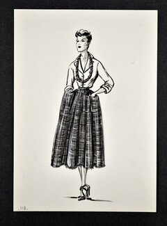 Molyneux 1949 Original fashion drawing n°112