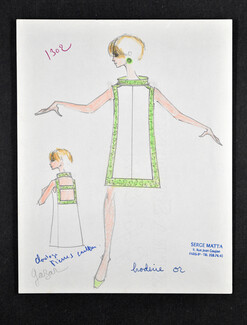 Serge Matta 1960 Original fashion drawing n°1302
