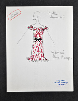 Serge Matta 1960 Fashion House Paris, Original Fashion Drawing N°28