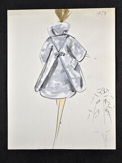 Original Fashion Drawing (F.C.) 1940-50's circa n°159 Coat