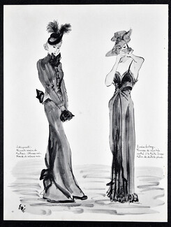 Schiaparelli & Lucien Lelong 1938 Eric, Tailleur Ottoman noir et noeuds de velours