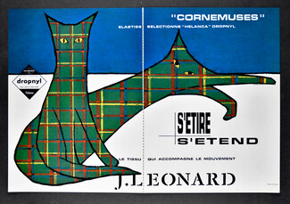 J. Léonard & Cie (Fabric) 1963 "Cornemuses" Chats, Ecossais, Warnant