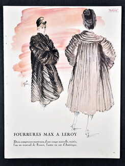 Fourrures Max A. Leroy 1945 Vogue Libération, René Gruau