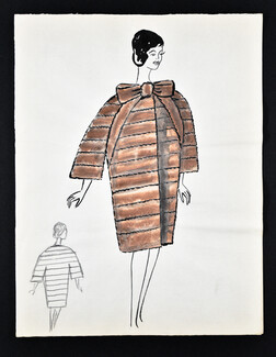 Bassia 1960 Original Fashion Drawing, Brown Coat