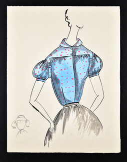 Bassia 1960 Original Fashion Drawing, Chemisier Blouse