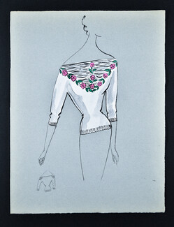 Bassia 1960 Original Fashion Drawing, White Knitwear