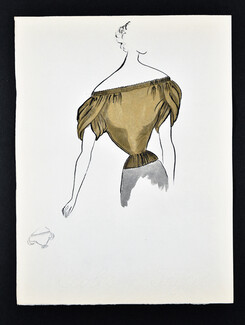 Bassia 1960 Original Fashion Drawing, Gold Knitwear
