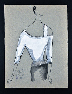 Bassia 1960 Original Fashion Drawing, White Knitwear