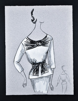 Bassia 1960 Original Fashion Drawing, White Blouse