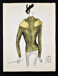 Bassia 1960 Original Fashion Drawing, Yellow Knitwear