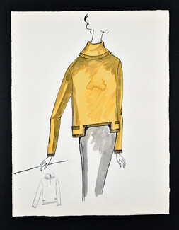 Bassia 1960 Original Fashion Drawing, Yellow Knitwear