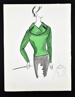 Bassia 1960 Original Fashion Drawing, Green Knitwear