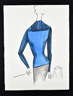 Bassia 1960 Original Fashion Drawing, Blue Knitwear