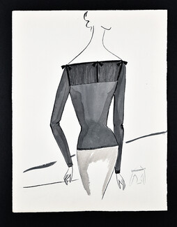 Bassia 1960 Original Fashion Drawing, Grey Knitwear