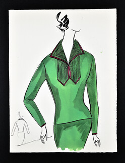 Bassia 1960 Original Fashion Drawing, Green Knitwear