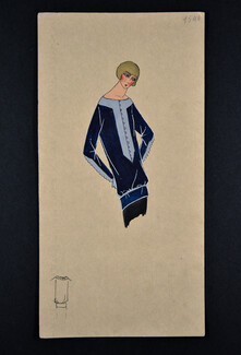 J. Mouraud 1920's Original Fashion Drawing, Gouache, Model n°1540