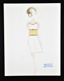 Serge Matta 1960 Fashion House 9 rue Jean Goujon, Paris 8e, Original Fashion Drawing