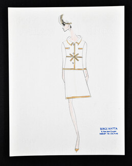 Serge Matta 1960 Fashion House 9 rue Jean Goujon, Paris 8e, Original Fashion Drawing