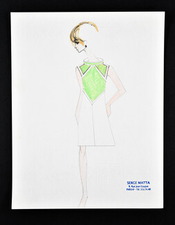 Serge Matta 1960 Fashion House 9 rue Jean Goujon, Paris 8e, Original Fashion Drawing