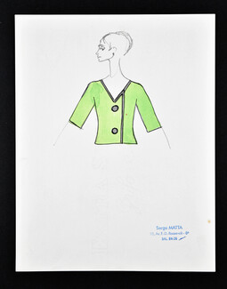 Serge Matta 1960 Fashion House 10 Avenue F.D. Roosevelt, Paris 8e, Original Fashion Drawing
