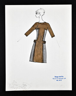Serge Matta 1960 Fashion House 10 Avenue F.D. Roosevelt, Paris 8e, Original Fashion Drawing