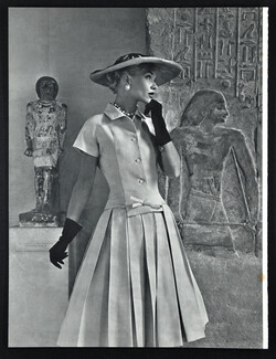 Christian Dior 1955 Faux deux-pièces, jupe plissée, Art Egyptien, Photo Pottier