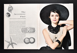 The Accessory Flair, 1959 - John Frederics Hat, Mort Schrader, Jewels by Mosell, Photo Irving Penn, 6 pages
