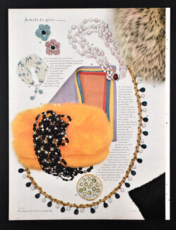 Jewels to give, 1958 - Marcel Boucher, Richelieu Pearls, Marvella, Eisenberg, Vendôme, Evans... Photo Grigsby, 4 pages