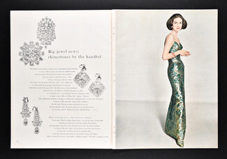 Cartier 1956 Coral and pearl bracelet, Dress by Galanos, Rhinestones by Eisenberg, Kramer, Weiss, Marvella, Photo Irving Penn