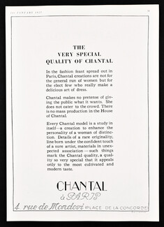 Chantal (Couture) 1927 Address 4 rue de Mondovi