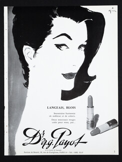 Dr N.G. Payot (Cosmetics) 1959 René Gruau, Lipstick (black and white)
