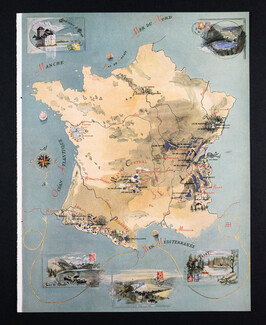 Lacs de France 1946 Marcel Bouissou, Map of France, Lakes